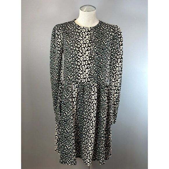 Zara Green Animal Print Long Sleeve Dress Size S - Picture 1 of 5